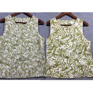 Rachel Zoe Womens Tank Top S Green White Linen Sleeveless Reversible
